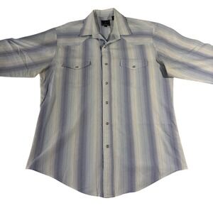 ROPER Western Shirt Large Men's Pearl Snap Long Sleeve Blue White Striped Cowboy